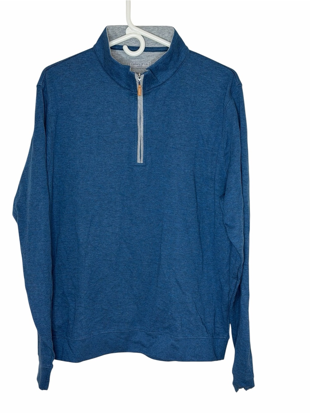 Collars & Co. Indigo Blue Gray Trim Heather Cloud Cotton Quarter Zip Large